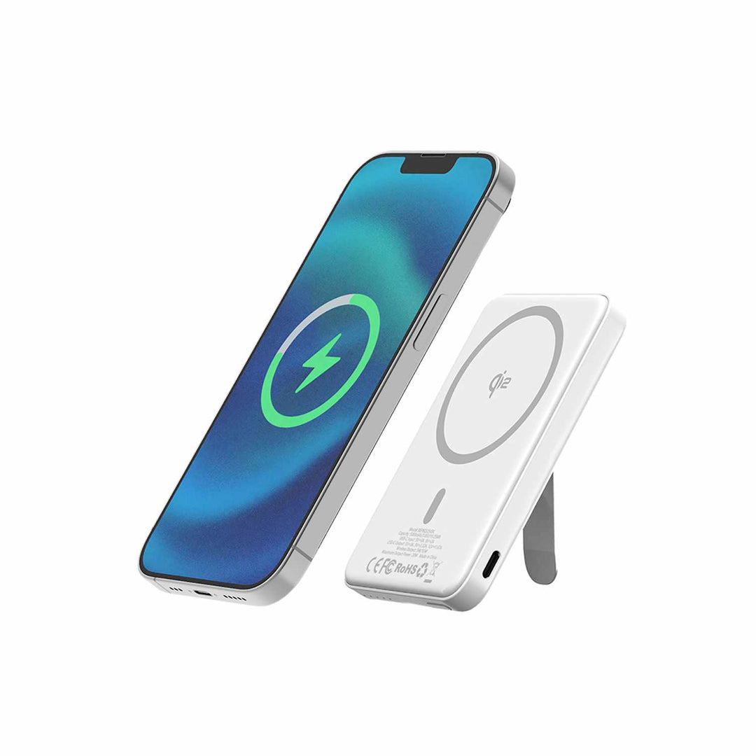Blu Element | Qi2 Wireless Power Bank with Kickstand 5K - White | BEPBQi25KWH