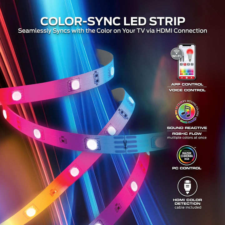 Monster | TV Backlight LED Light Strip with HDMI 16 RGBIC Strip TVs 85" Using HDMI | MNW7-2003-ICM