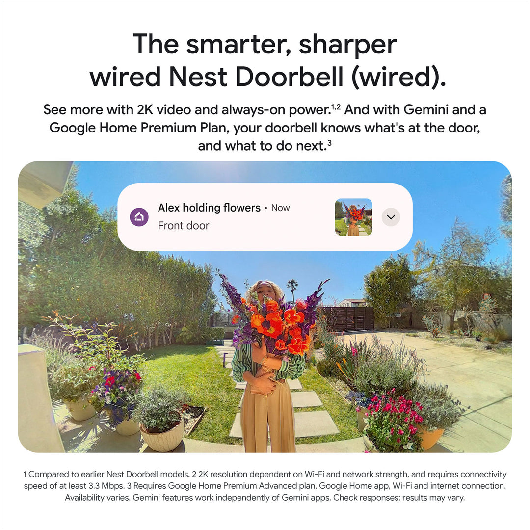 Google | Nest (Wired) Wi-Fi Video Doorbell (3rd Gen) with Gemini - Snow | GA09967-CA