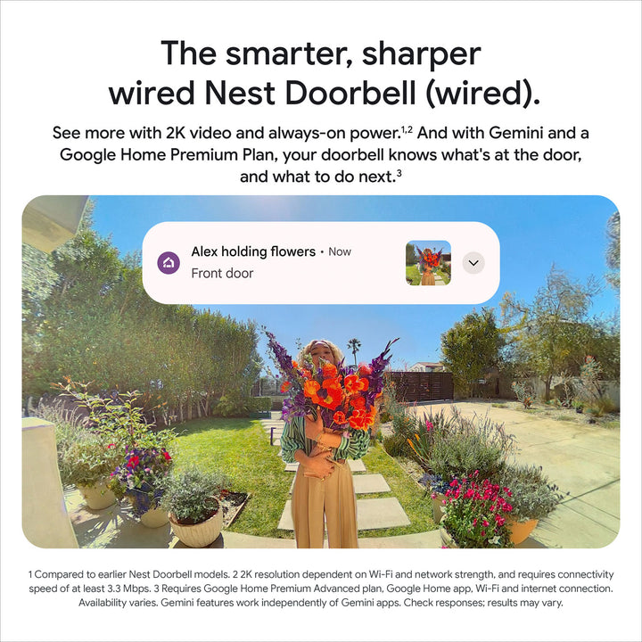 Google | Nest (Wired) Wi-Fi Video Doorbell (3rd Gen) with Gemini - Snow | GA09967-CA
