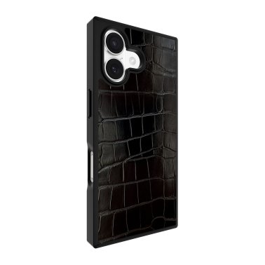 FLAUNT | Square Faux Leather MagSafe iPhone 17 Case - Black Crocodile | FT057428