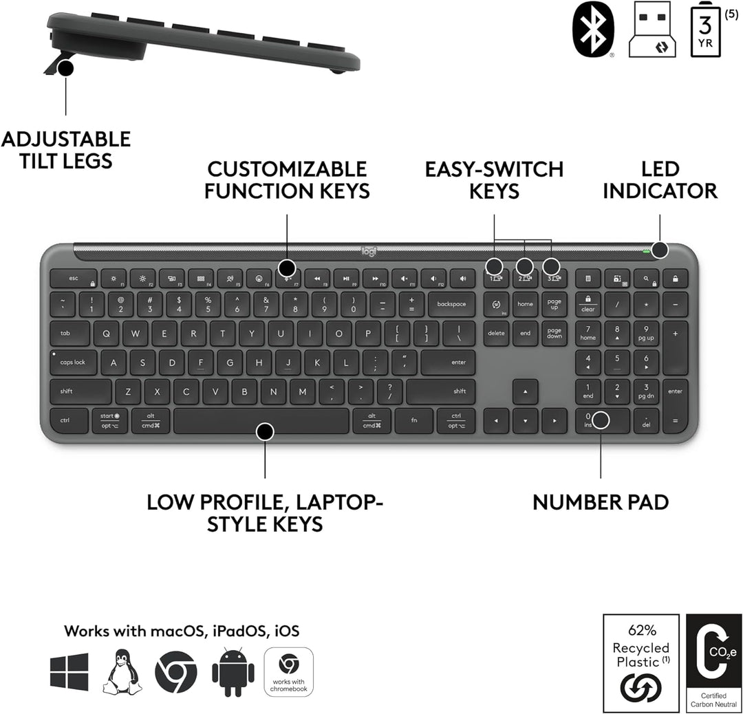 Logitech | Signature Slim Combo MK955 Business Wireless Keyboard and Mouse Combo, Quiet Typing, Secure Receiver, Bluetooth - Graphite | 920-012427