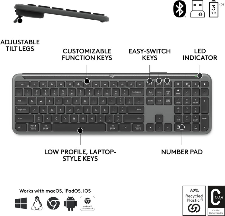 Logitech | Signature Slim Combo MK955 Business Wireless Keyboard and Mouse Combo, Quiet Typing, Secure Receiver, Bluetooth - Graphite | 920-012427