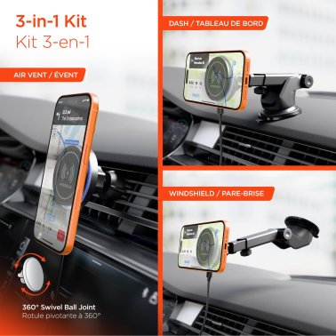 HyperGear | MaxCharge Wireless Charging Vehicle Mount Kit Compatible w/MagSafe - Black | 16472