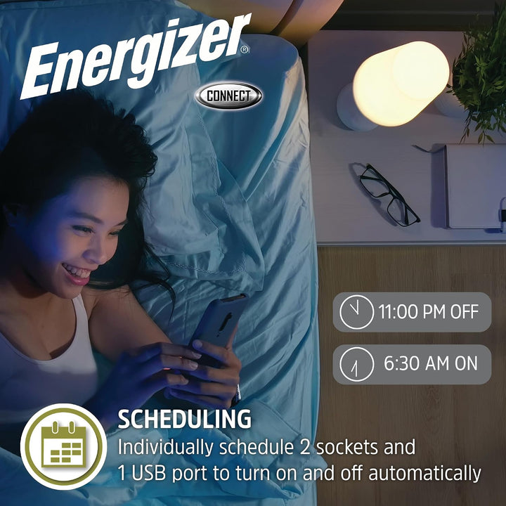 Energizer | Smart in-Wall Smart Plug 2 Outlet Controlled Outlets & USB C and USB A Ports 20W | EWO3-1005-WHT
