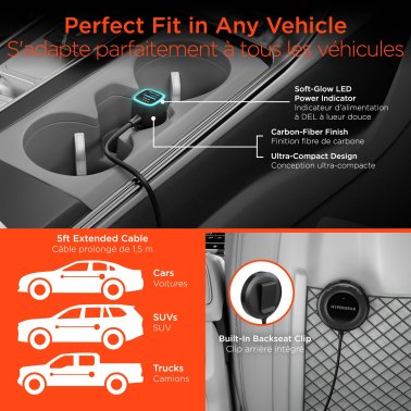 HyperGear | Road Runner PD PPS 5-Port Front + Backseat Fast Car Charger 98W - Black | 16352