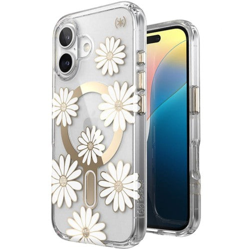 Speck | Presidio Lux MagSafe with ClickLock Apple iPhone 16 - Daisies/Clear | 150745-3257