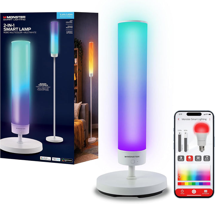 Monster | Adjustable Smart Floor Lamp, Multicolor LED Floor & Table Lamp with App & Voice Control, Music Sync, Dimmable Ambient Lighting for Bedroom, Gaming Room & Living Room |  MNW7-2020-ICW