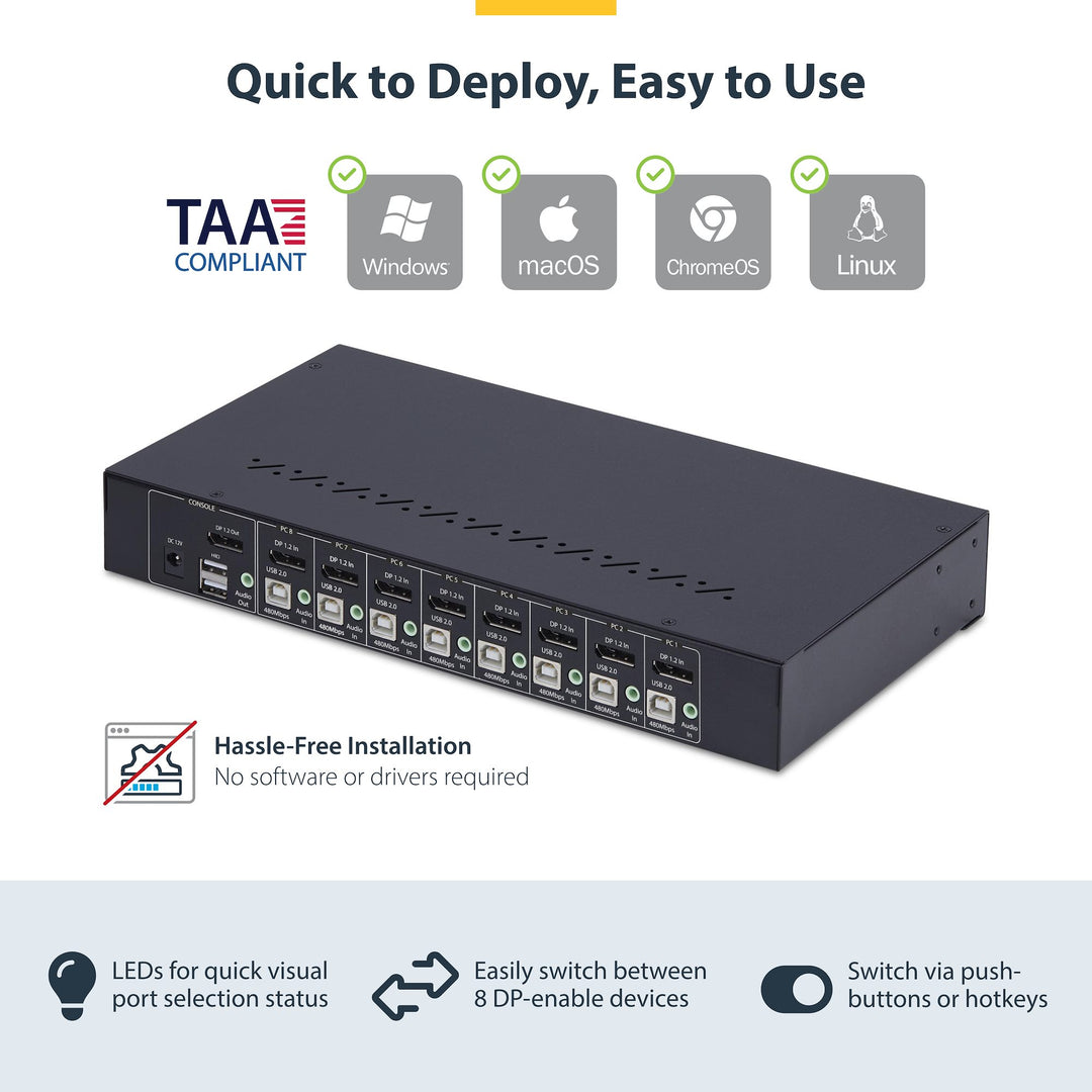 Startech | DisplayPort KVM Switch with 1U Rack Mount Kit 8-Port 4K | R8AD122-KVM-SWITCH