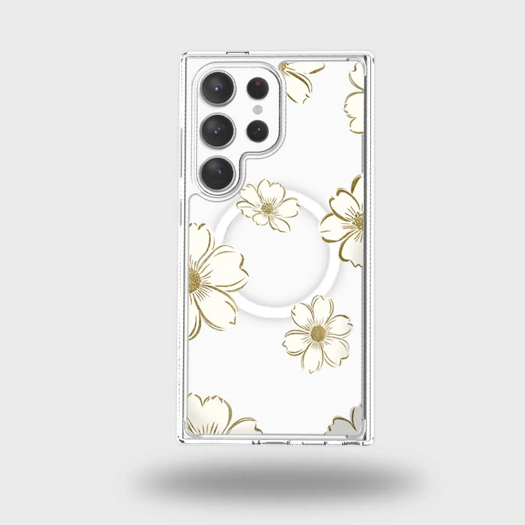 Caseco | Gold Floral Clear Design Case with MagSafe Samsung S25 Ultra - Clear | ED24D8-GFL