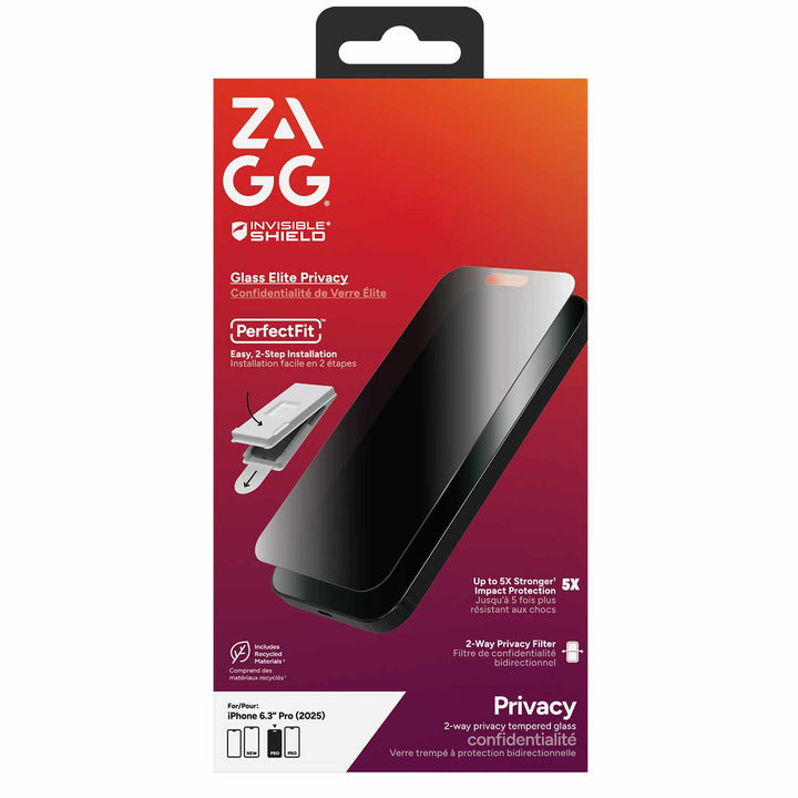 ZAGG | InvisibleShield Glass Elite 2-Way Privacy iPhone 17 Pro Screen Protector | 200118657