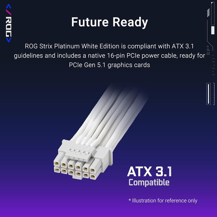 ASUS | ROG Strix 1000W Platinum Fully Modular 80+ Platinum ATX 3.1 PCIe 5.0 - White Edition | ROG-STRIX-1000P-GAMING-WHITE