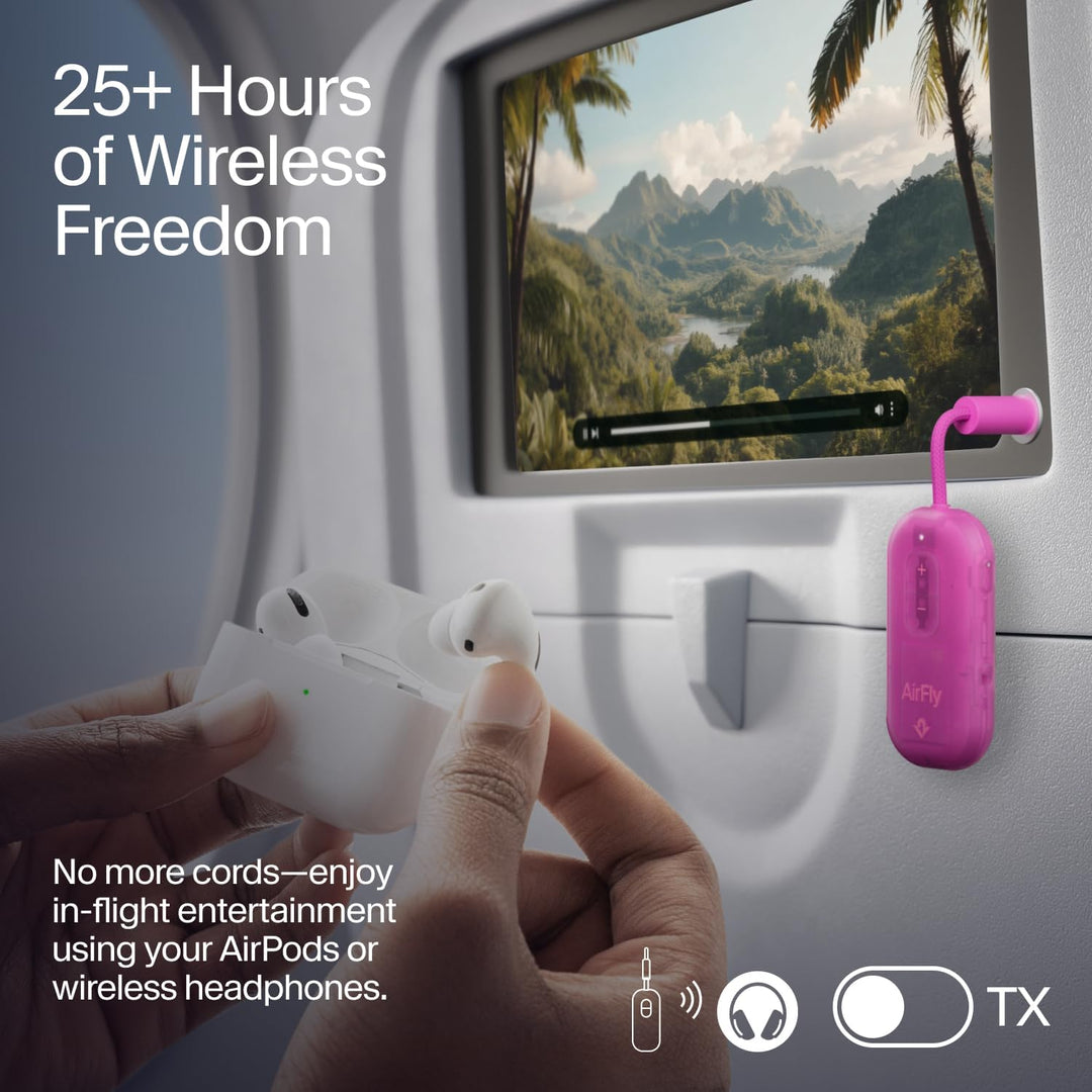 Twelve South | AirFly Pro 2 Bluetooth Adapter for Airplane Pair - Translucent Fuchsia | TS-2614