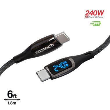 Naztech | DigiWATT 240W USB-C to USB-C Digital Fast Charge Cable with LED Power Display 6FT | 16104
