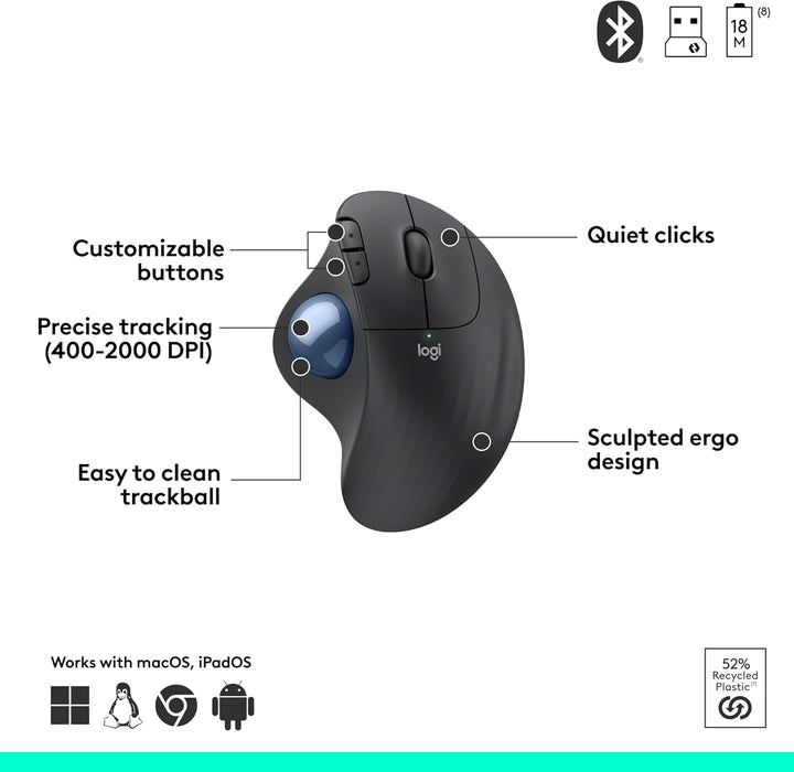 Logitech | ERGO M575 Wireless Trackball Mouse for Business - Graphite | 910-006197