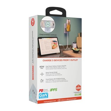 HyperGear | MaxCharge 40W 3in1 Magnetic Wireless Fast Charger w/Dual USB-C Wall Charger - White | 16451