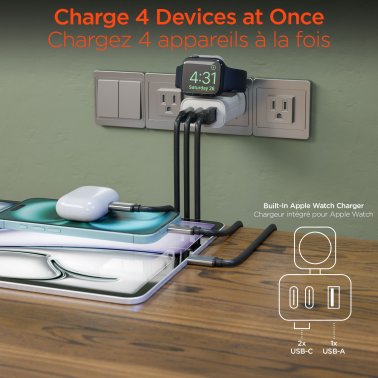 HyperGear | Multi-Port Hub w/Apple Watch Charger 43W - White | 16314HIT