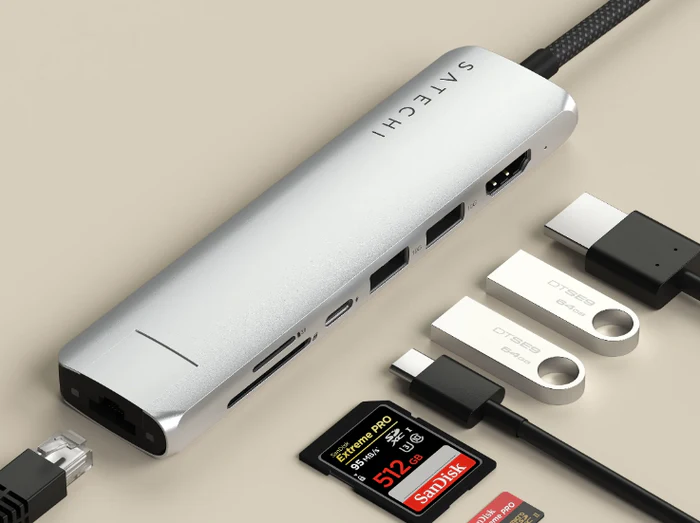 Satechi | 7-in-1 USB-C Slim Multiport Adapter w/Ethernet - Silver | ST-P7SS
