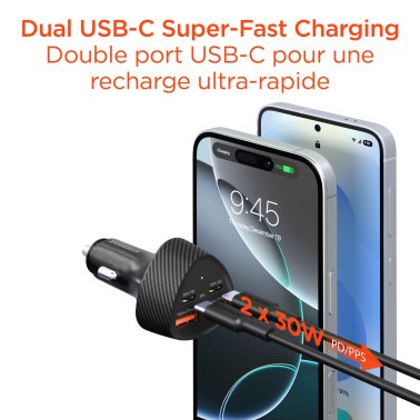 HyperGear | Fast Charge Car Charger SpeedBoost Dual USB-C + Dual USB-A CLA  77W - Black | 16350