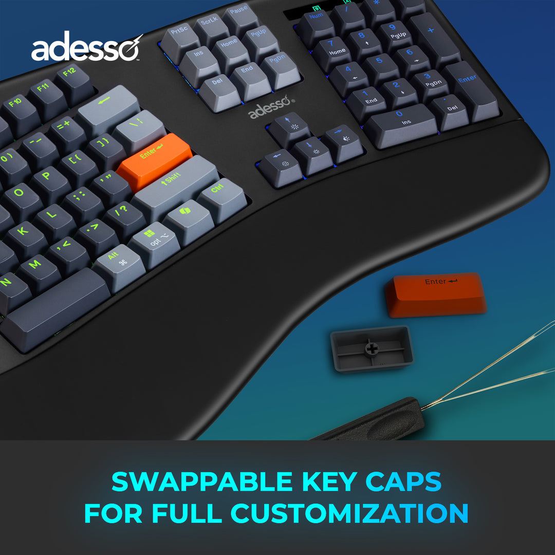 Adesso | EasyTouch 1500 Ergonomic Multi-OS Illuminated Mechanical VIA Keyboard With CoPilot Ai Hotkey Wired/Wireless/Bluetooth | EasyTouch 1500