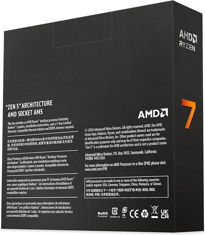 AMD | CPU Ryzen 7 9700X 8-Core 5.5GHz AM5 Processor | 100-100001404WOF