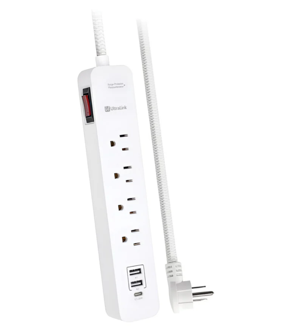 Ultralink | Performance Surge Protector 4 AC Outlet + 3 USB - White | ULPSP4