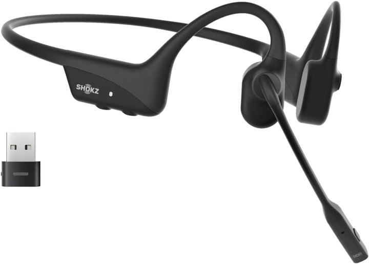 Shokz | OpenComm2 2025 UC with USB-A Dongle Bluetooth Stereo Headset Noise Cancelling Boom Mic with Mute Button Bone Conduction - Cosmic Black | C120-AA-BK-CA-326
