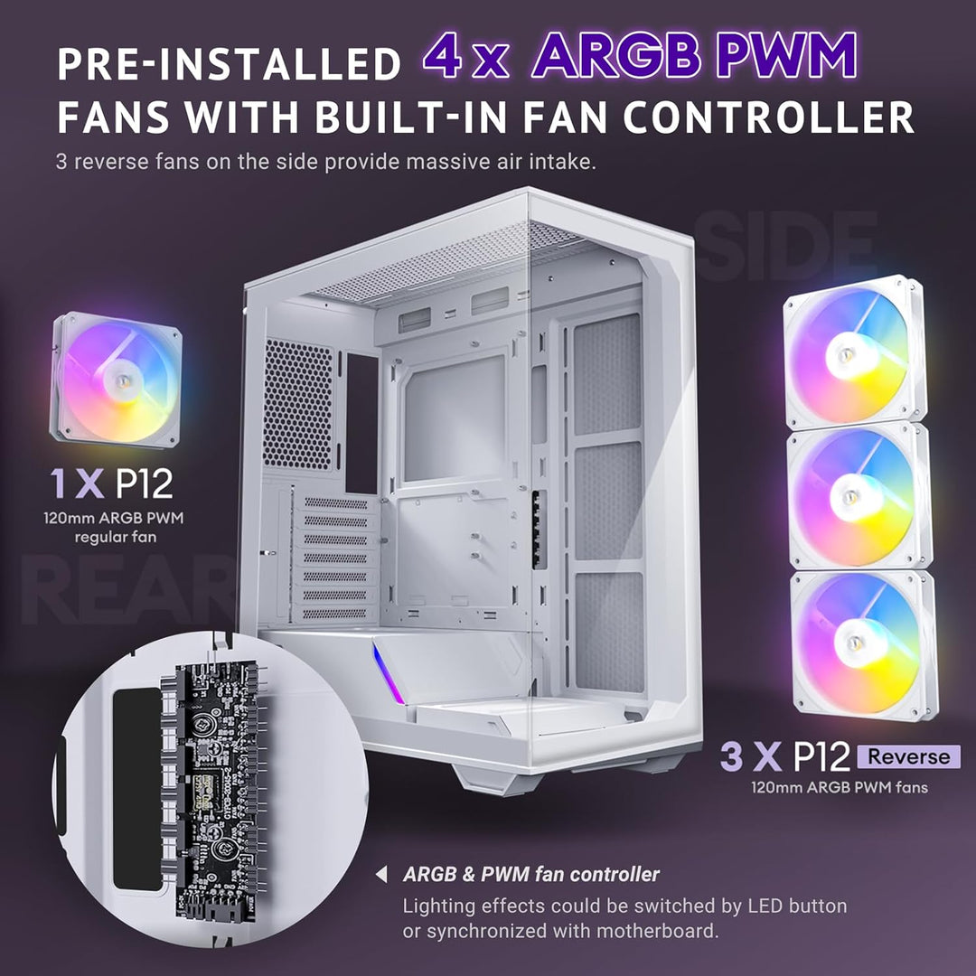 Antec | ARGB PWM Fans Included 3 x 120mm & 1 x 120mm Up to 8 Fans Simultaneously Type-CTempered Glass Front & Side Panels, 360mm Radiator Support, Mid-Tower ATX PC Case | C3 ARGB WHITE