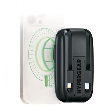 HyperGear | Grip Go Wireless Charging Portable Power Bank  5000mAh Mag w/built in Cable - Black LP | 16251
