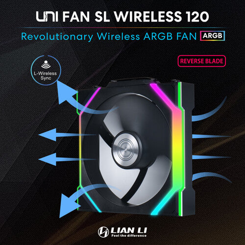Lian-Li | Fan UNI FAN SL 120 Wireless RGB 120mm Fan Reverse Blade - Black | 12RSL1W1B