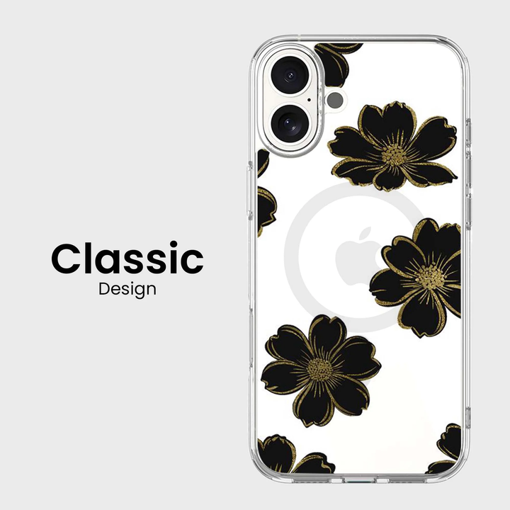 Caseco | Black Flower iPhone 16 - Clear / Black|  ED24C8-FLB