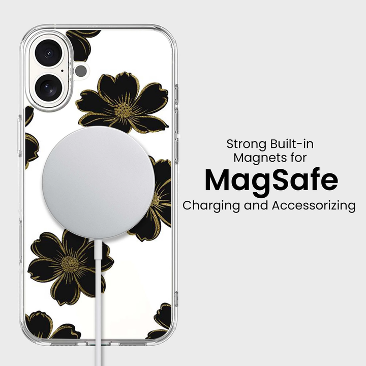 Caseco | Black Flower iPhone 16 - Clear / Black|  ED24C8-FLB