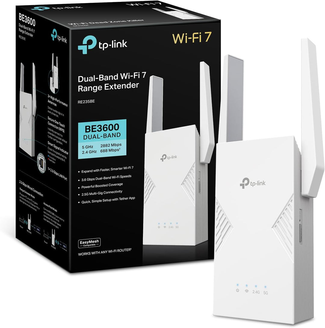 TP-Link | WiFi 7 Range Extender (RE235BE), Dual Band Signal Booster for Home, up to 3.6 Gbps | RE235BE