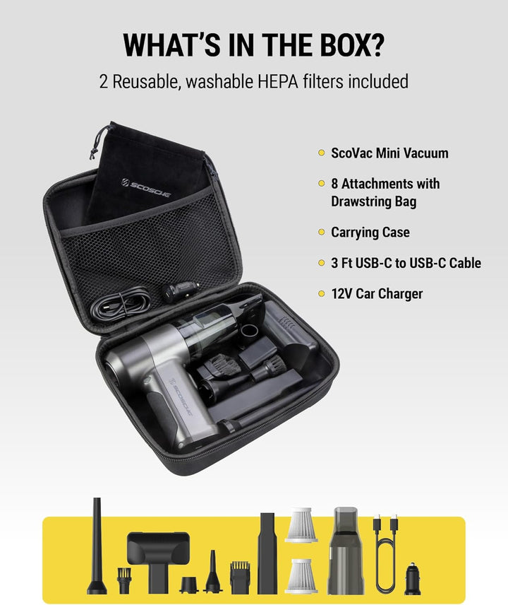 Scosche | SCOVAC 4-in-1 Mini Vacuum and Duster - Black | SC-SCOVAC-VA