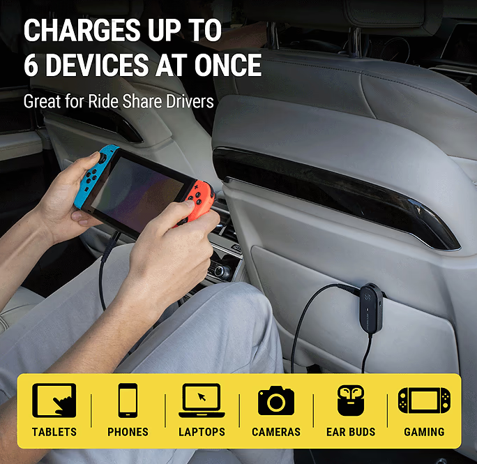 Scosche | Dual Hub Car Charger 100w - Black | SC-CPD100EX-SP