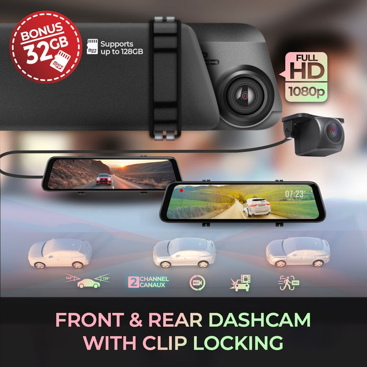 myGEKOgear | Oribit D100 10in. Rearview Mirror 1080P Dash Camera and Back Up Camera | 15-12815