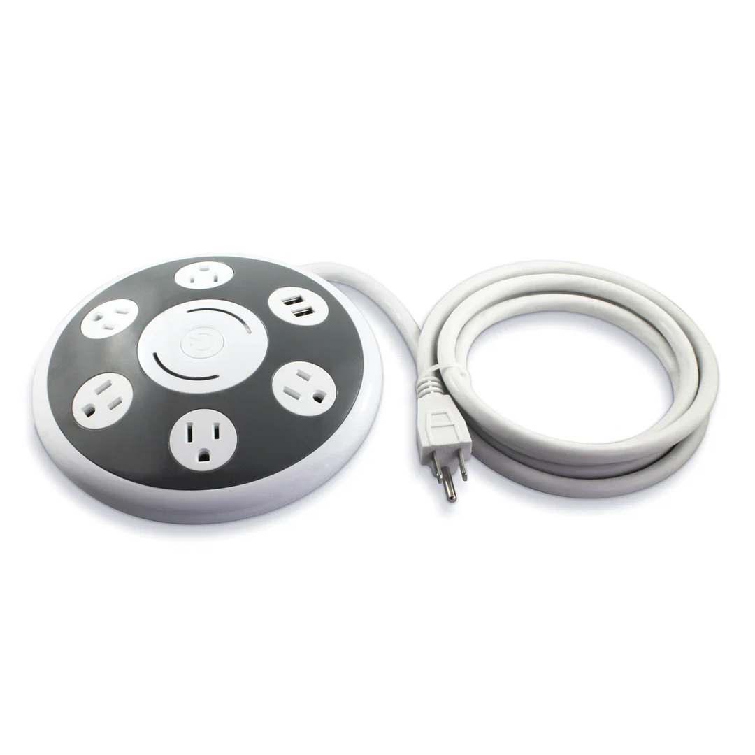 iQ | 5-Outlet Round Surge Protector with USB - White/Grey | IQAC5USB