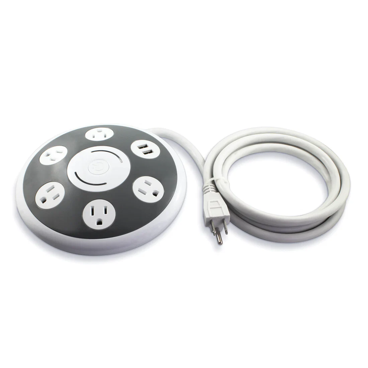 iQ | 5-Outlet Round Surge Protector with USB - White/Grey | IQAC5USB