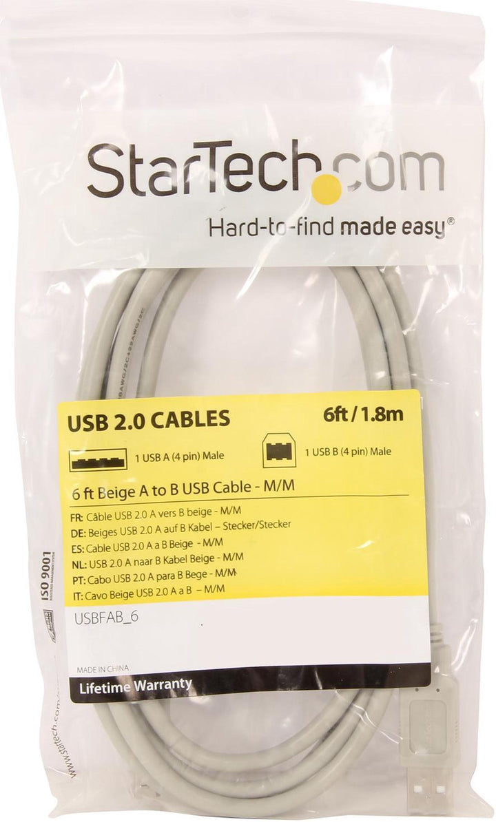 Startech | Cable USB-A to USB -B 2.0 M/M 6ft/1.8m | USBFAB_6