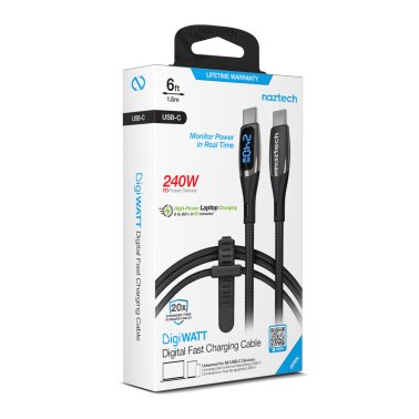 Naztech | DigiWATT 240W USB-C to USB-C Digital Fast Charge Cable with LED Power Display 6FT | 16104