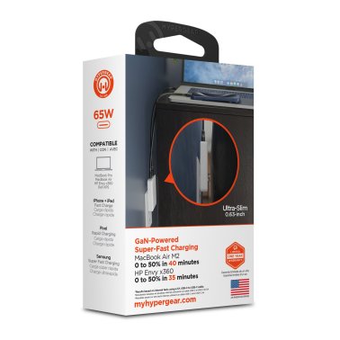 HyperGear | Ultra-Slim Dual Port USB-C Wall Travel Charger w/ Folding Prongs 65W | 16131