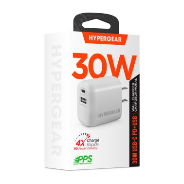 HyperGear | Dual Port USB-C PD 30W Max + USB-A 18W Max Wall Charger Hub - White | 15-12233