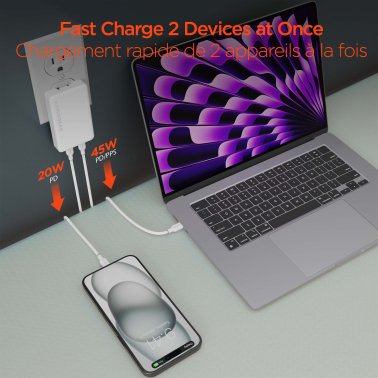 HyperGear | Ultra-Slim Dual Port USB-C Wall Travel Charger w/ Folding Prongs 65W | 16131