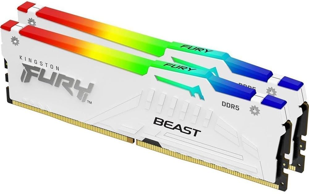 Kingston | RAM Fury Beast White RGB 64GB (2x32GB) 6000MT/s CL36 DDR5 Expo DIMM | Infrared Syncing | Fury CTRL Software | Overclocking | Plug N Play | AMD Expo | Kit of 2 | KF560C36BWEAK2-64