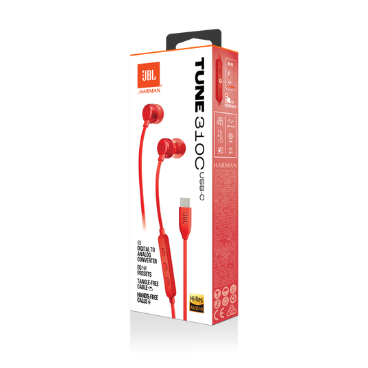 JBL | Tune 310C In-Ear Headphones with USB-C Connector - Red | JBLT310CREDAM