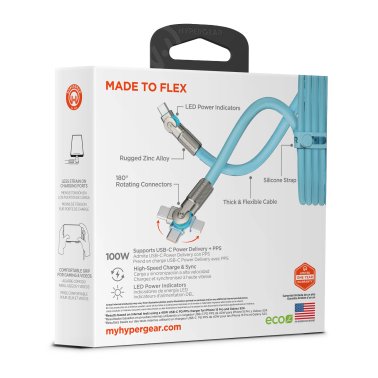 HyperGear | Rugged Cable w/Rotating Connectors USB-C to USB-C Chunky 180 6FT 180cm 100W - Blue | 16344