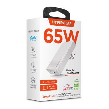 HyperGear | Ultra-Slim Dual Port USB-C Wall Travel Charger w/ Folding Prongs 65W | 16131