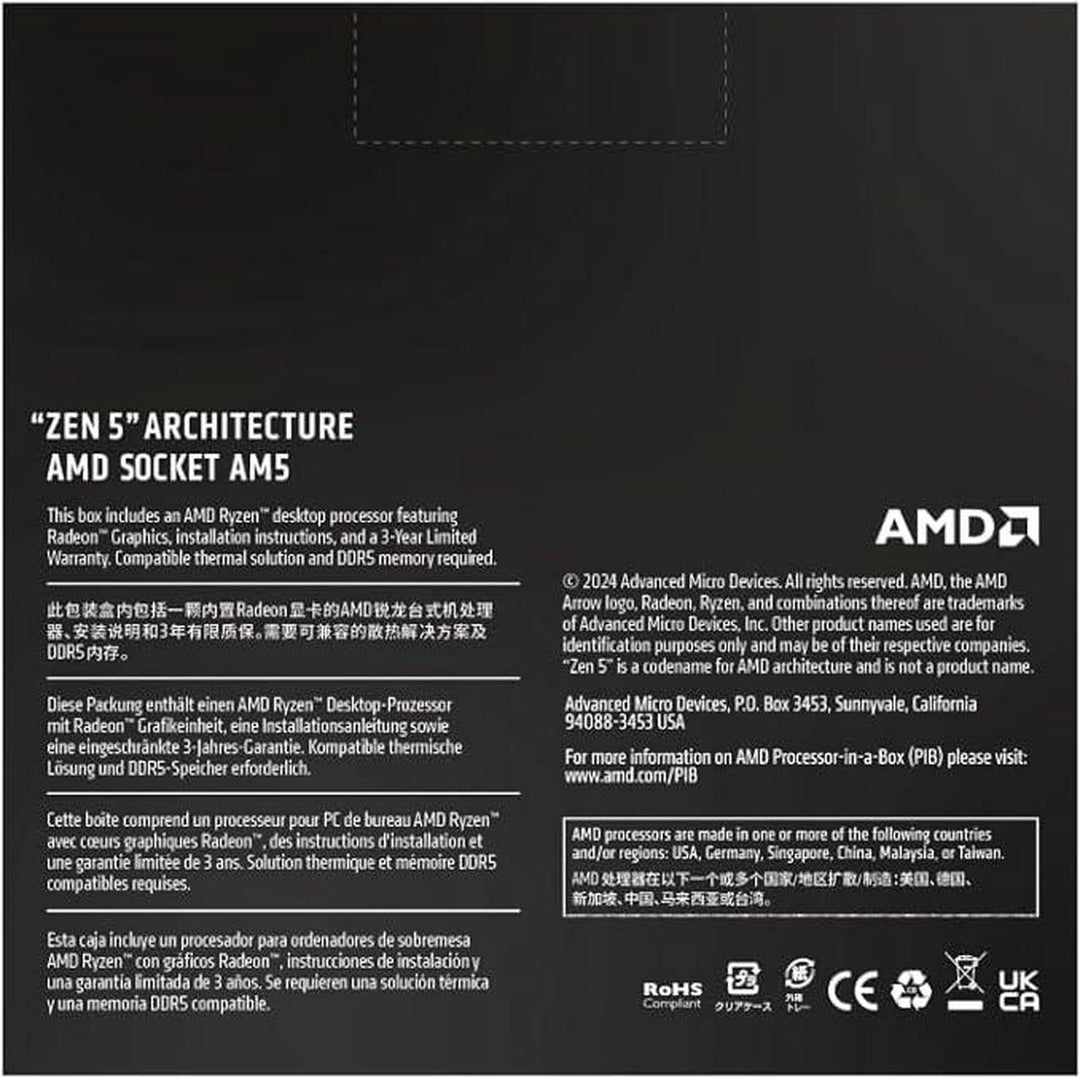 AMD | CPU Ryzen 7 9700X 8-Core 5.5GHz AM5 Processor | 100-100001404WOF