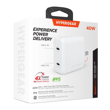 Hypergear | Dual Port USB-C PD Wall USB-C PD/PPS Wall Charger Hub 40W 20W - White LP  | 15689