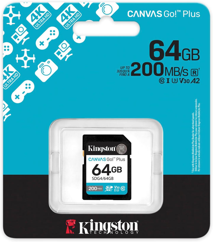 Kingston | Canvas Go Plus 64GB SDXC GEN4 200MB/S C10 UHS-I U3 V30 | SDG4/64GB
